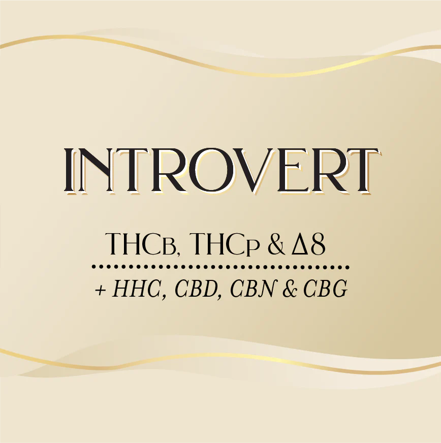 Introvert blend of cannabinoids, THCb (Delta-8-Tetrahydrocannabutol) , THCp (Tetrahydrocannabipherol), Delta-8-THC (Delta-8-tetrahydrocannabinol), HHC (Hexahydrocannabinol), CBD (Cannabidiol), CBN (Cannabinol) and CBG (Cannabigerol)