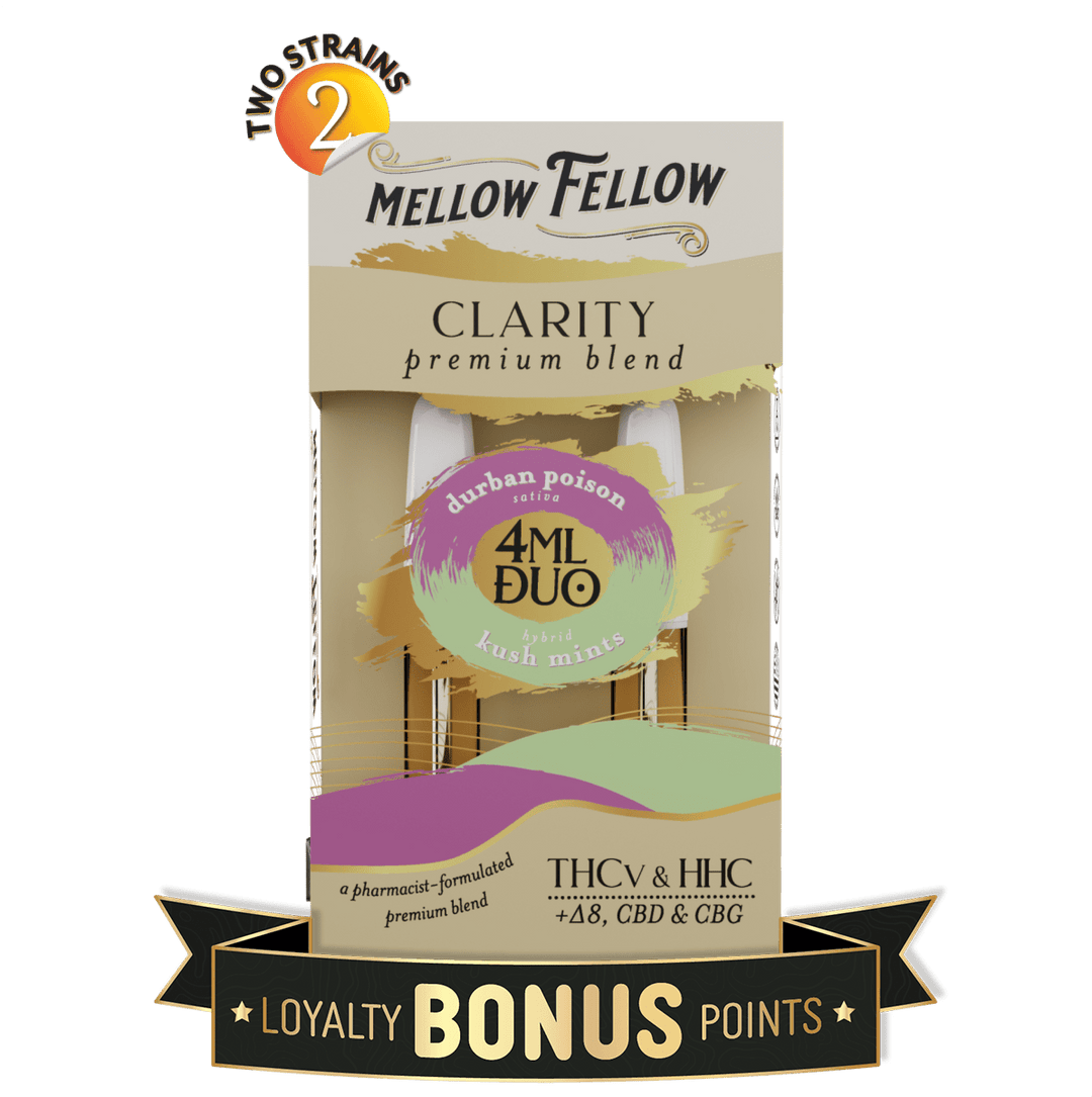 Clarity Blend - Durban Poison (Sativa) & Kush Mints (Hybrid) - 2ml Vape Cartridge Duo (4ml) - Mellow Fellow