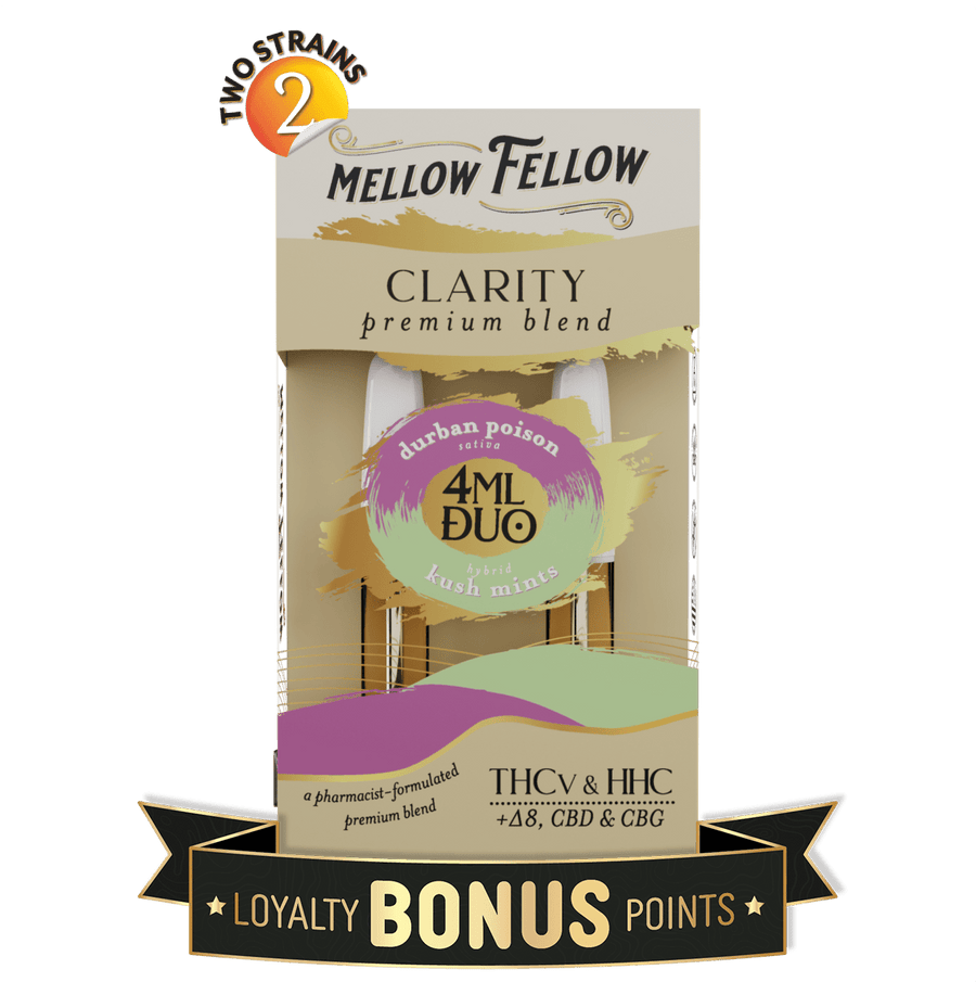 Clarity Blend - Durban Poison (Sativa) & Kush Mints (Hybrid) - 2ml Vape Cartridge Duo (4ml) - Mellow Fellow