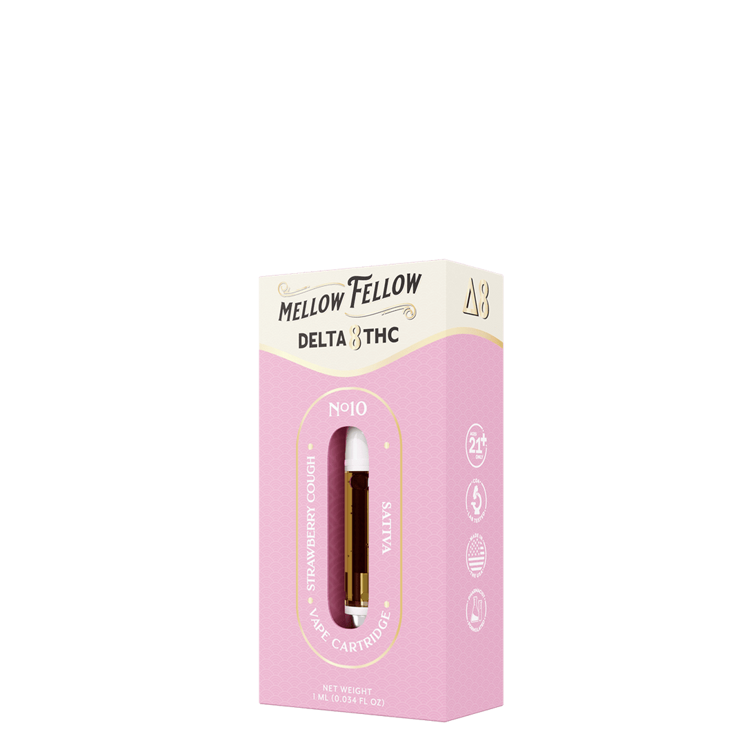 Delta 8 1ml Vape Cartridge - Strawberry Cough (Sativa) - Mellow Fellow