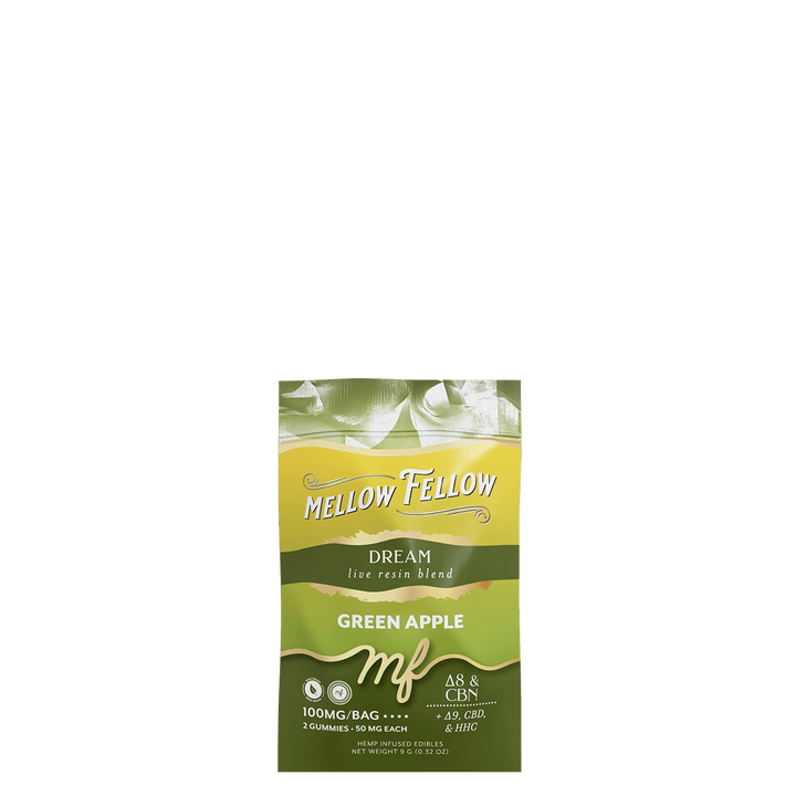 Dream Blend - Live Resin M - Fusions Edibles Sachets - Green Apple 100mg - Mellow Fellow