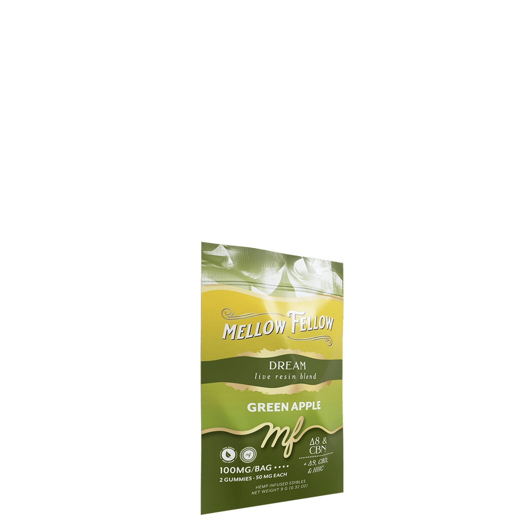 Dream Blend - Live Resin M - Fusions Edibles Sachets - Green Apple 100mg - Mellow Fellow