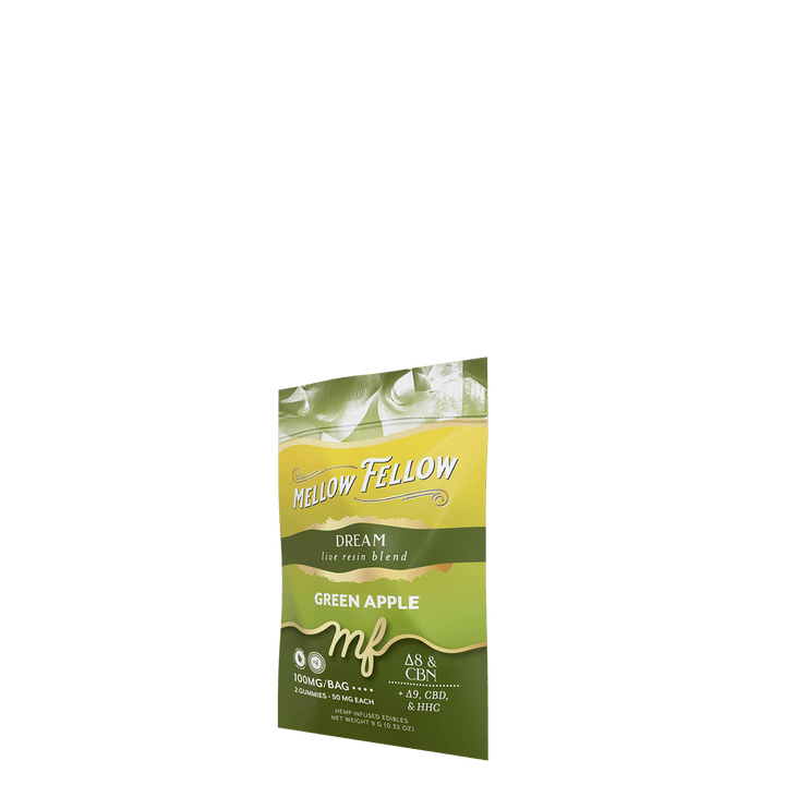 Dream Blend - Live Resin M - Fusions Edibles Sachets - Green Apple 100mg - Mellow Fellow
