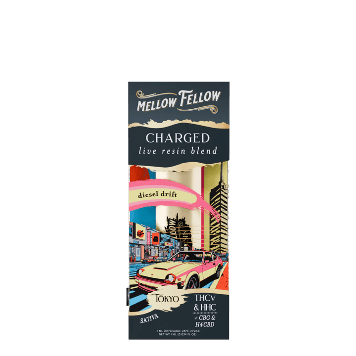 Charged Blend - Destination: Tokyo - Live Resin 1ml Disposable Vape - Diesel Drift (Sativa) - Mellow Fellow