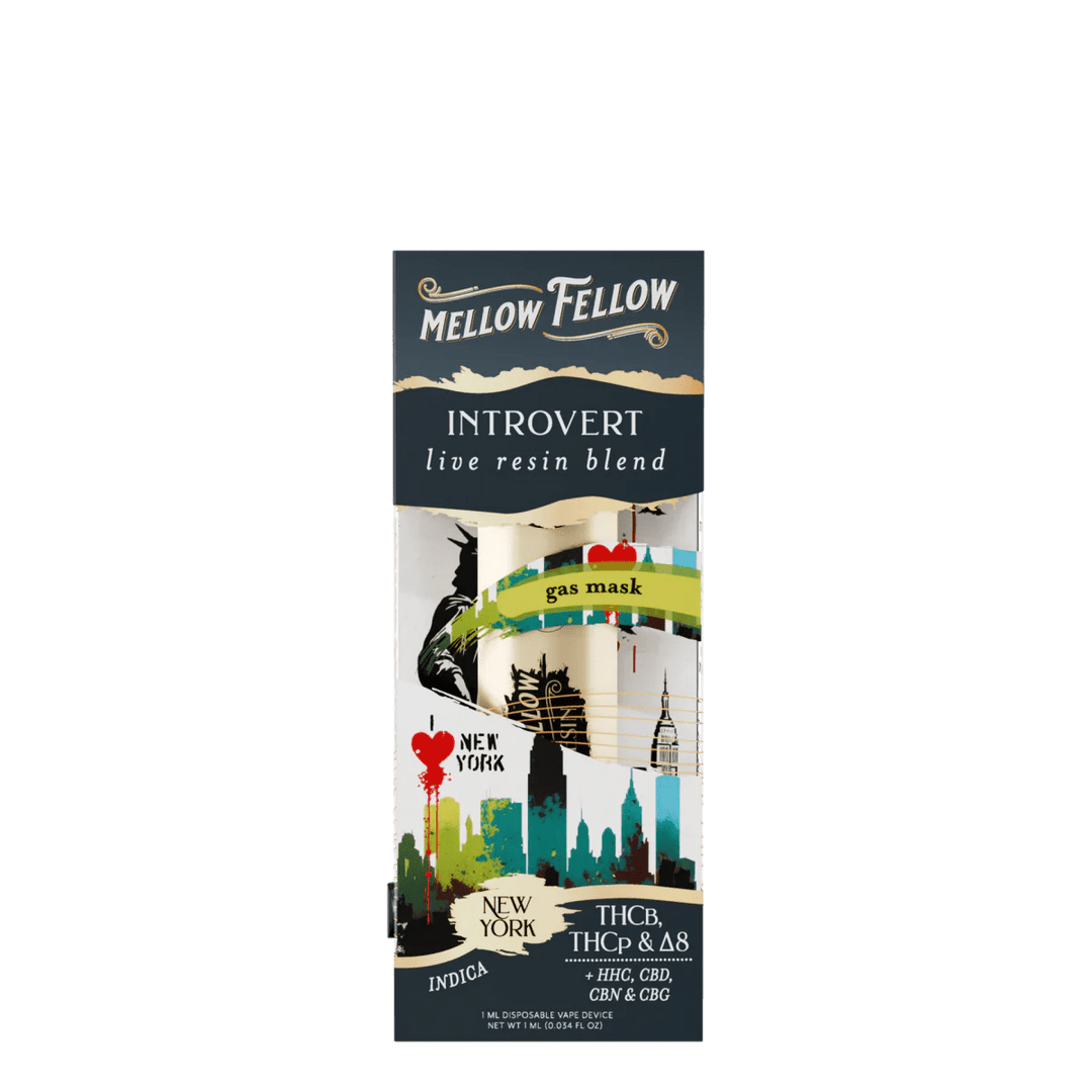 Introvert Blend - Destination: NYC - Live Resin 1ml Disposable Vape - Gas Mask (Indica) - Mellow Fellow
