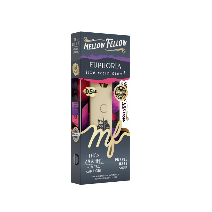 Euphoria Blend 0.5ml Live Resin Disposable Vape - Purple Haze (Sativa) - Mellow Fellow