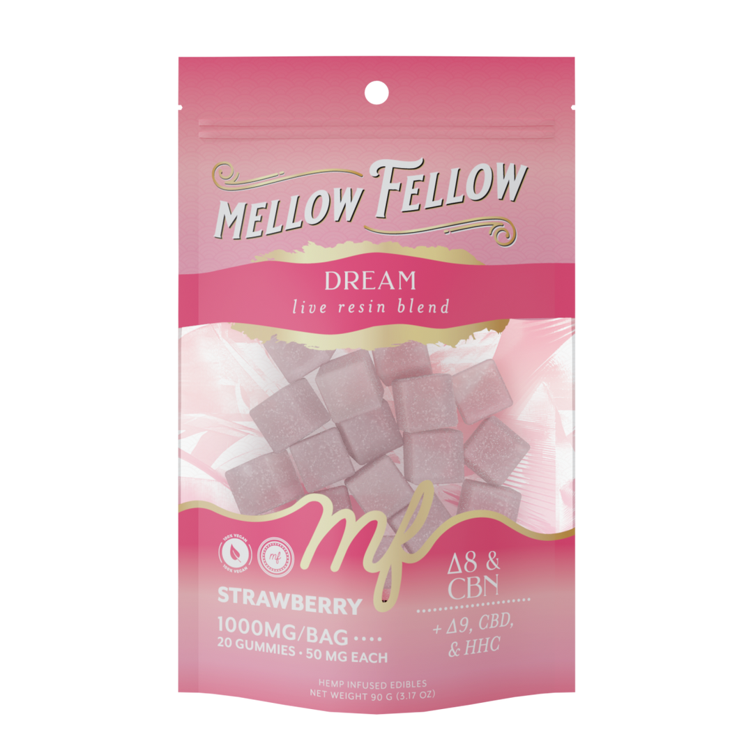 Dream Blend - Live Resin M - Fusions Edibles - Strawberry 1000mg - Mellow Fellow