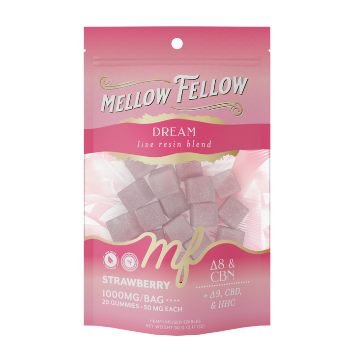 Dream Blend - Live Resin M - Fusions Edibles - Strawberry 1000mg - Mellow Fellow
