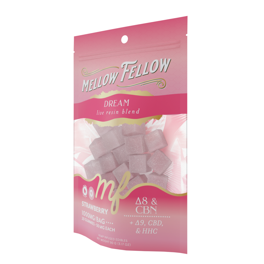 Dream Blend - Live Resin M - Fusions Edibles - Strawberry 1000mg - Mellow Fellow