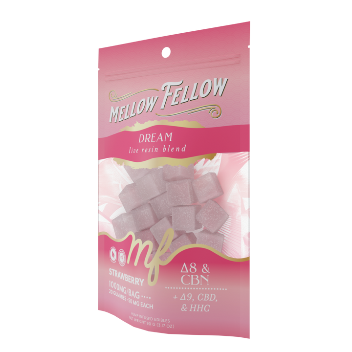Dream Blend - Live Resin M - Fusions Edibles - Strawberry 1000mg - Mellow Fellow