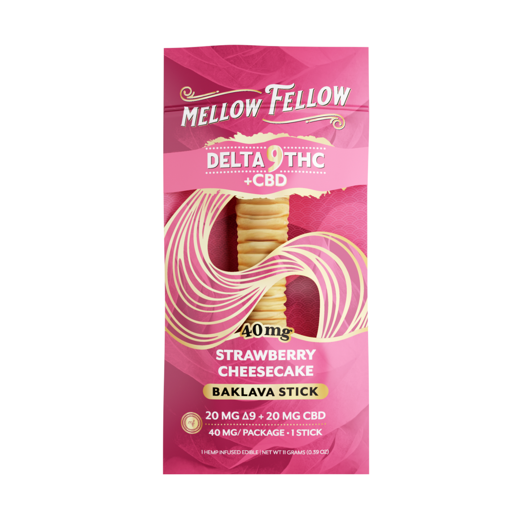 Delta 9 THC + CBD Baklava Sticks - Strawberry Cheesecake 40mg - Mellow Fellow