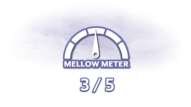 A graphic displaying a semicircular gauge labeled "Mellow Meter" with a pointer indicating 3 out of 5.