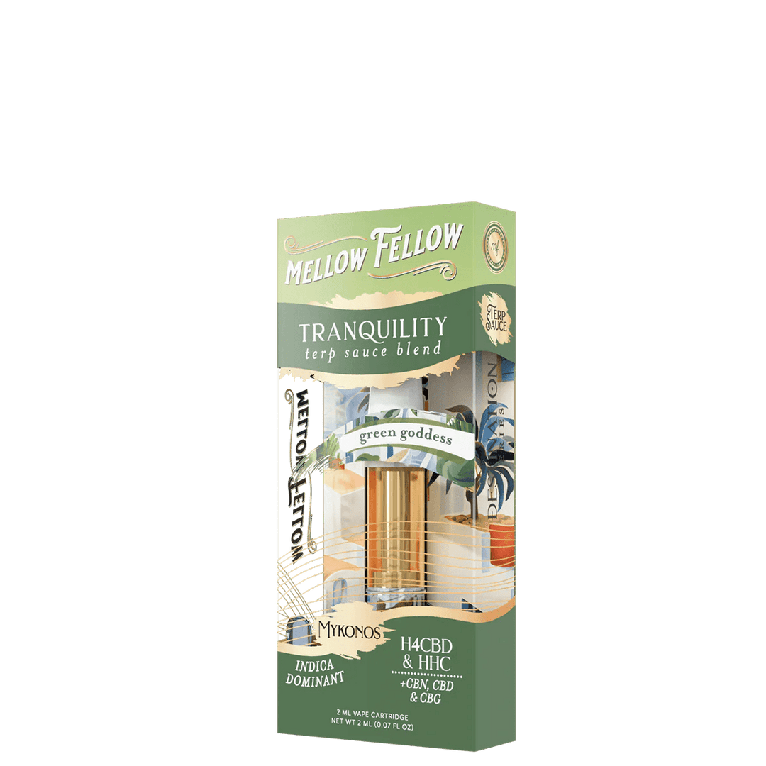 Mykonos Tranquility Blend - Terp Sauce 2ml Vape Cartridge - Green Goddess (Indica Dom) - Mellow Fellow
