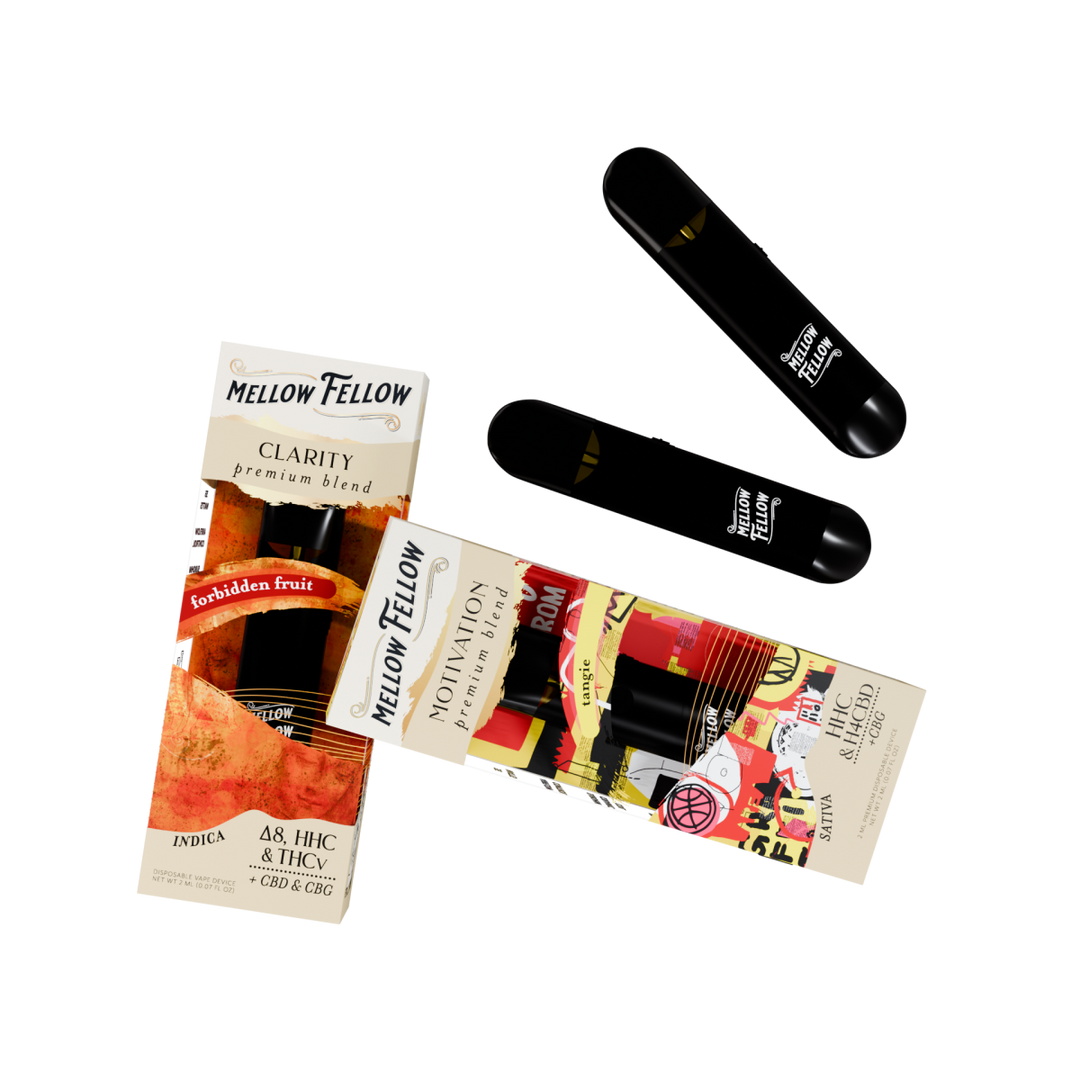 The Go - Getter’s Bundle - Clarity Forbidden Fruit (Indica) and Motivation Tangie (Sativa) - 2 Pk 2ml Disposable Vapes - Mellow Fellow