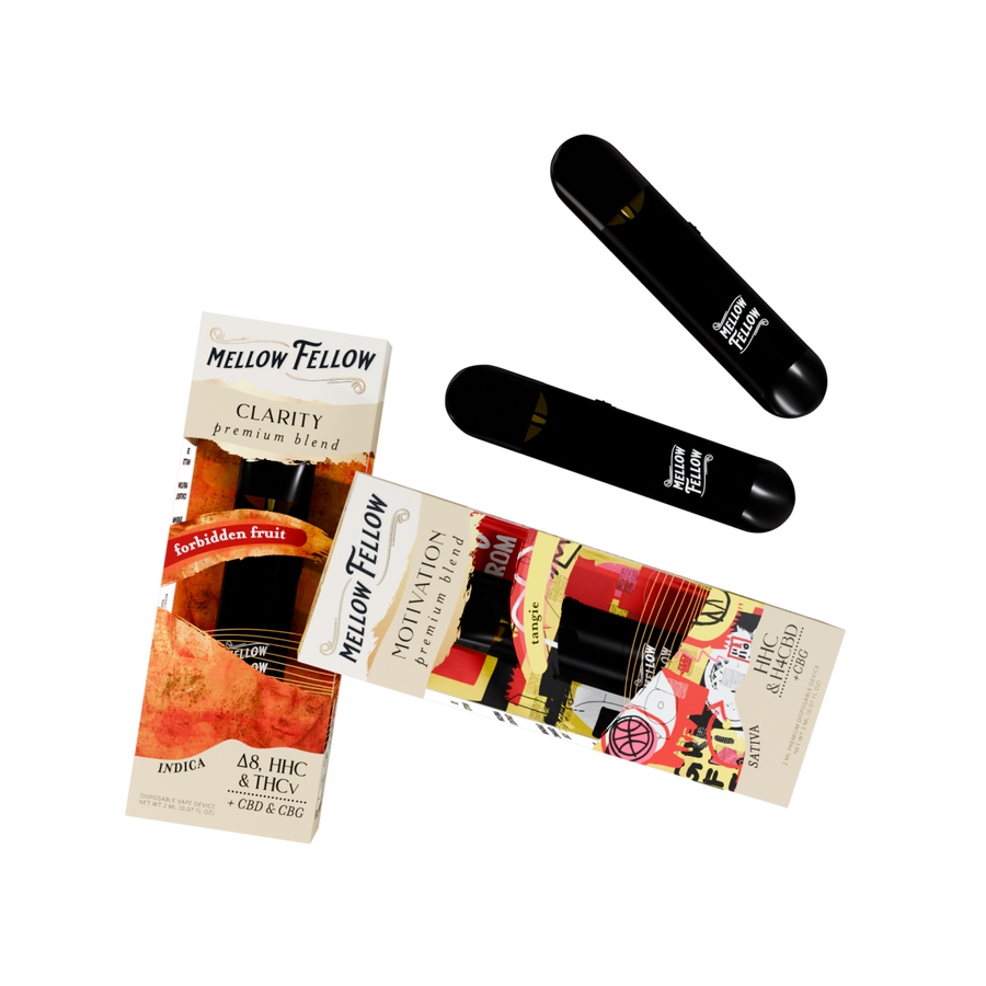 The Go - Getter’s Bundle - Clarity Forbidden Fruit (Indica) and Motivation Tangie (Sativa) - 2 Pk 2ml Disposable Vapes - Mellow Fellow
