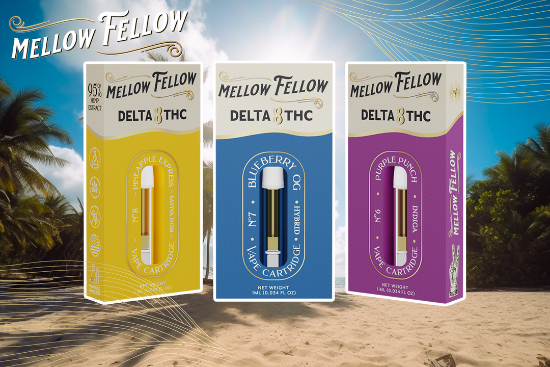 Mellow Fellow's Delta 8 THC vape cartridges.