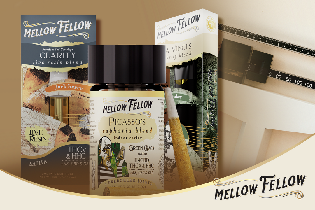 Assorted THCv products from Mellow Fellow.