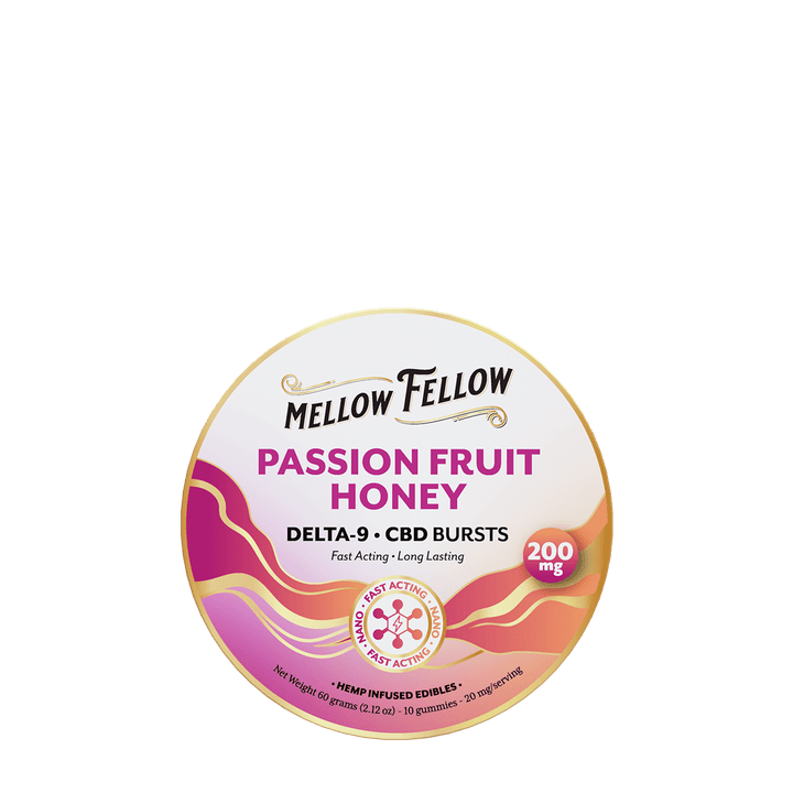 Delta 9 THC CBD Burst Nano Gummies 200mg - Passion Fruit Honey - Mellow Fellow