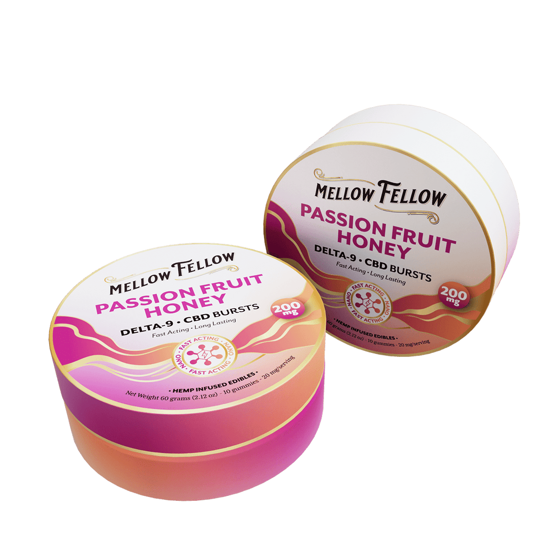Delta 9 THC CBD Burst Nano Gummies 200mg - Passion Fruit Honey - Mellow Fellow