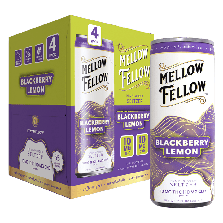 Delta 9 THC + CBD Seltzer Beverage 20MG - Blackberry Lemon 4 Pack - Mellow Fellow