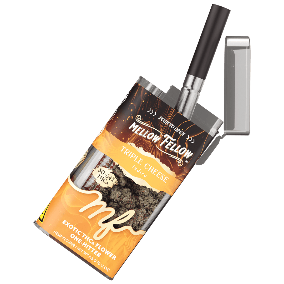 THCa Flower 3.5g Exotic Jar + One Hitter - Triple Cheese (Indica) - Mellow Fellow