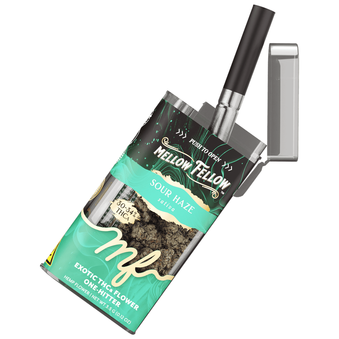 THCa Flower 3.5g Exotic Jar + One Hitter - Sour Haze (Sativa) - Mellow Fellow