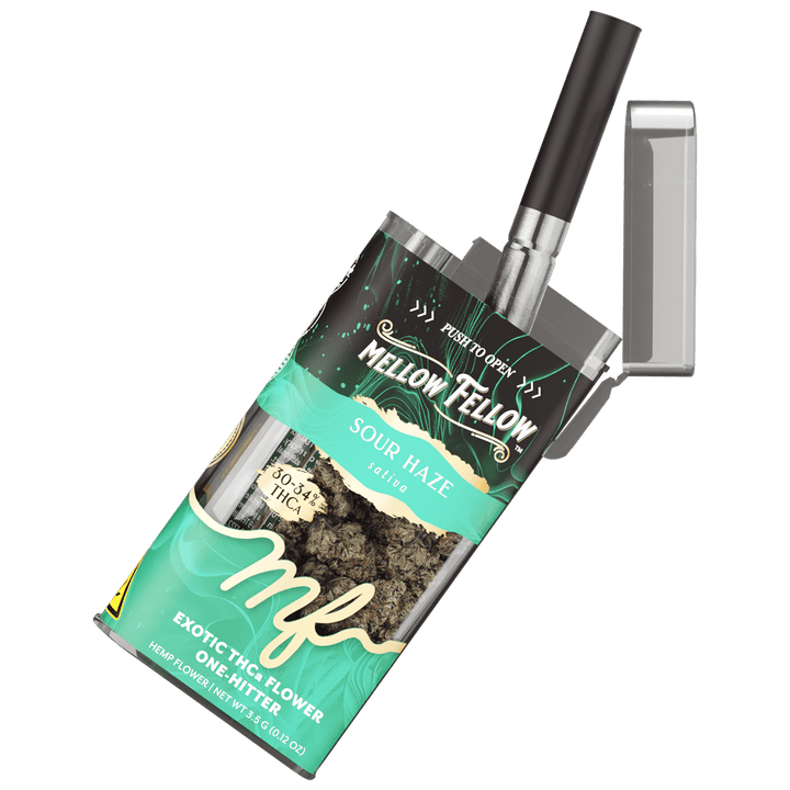 THCa Flower 3.5g Exotic Jar + One Hitter - Sour Haze (Sativa) - Mellow Fellow