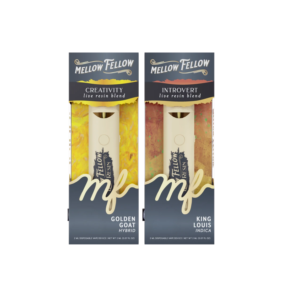 Creativity (Golden Goat) & Introvert (King Louis) 2ml Live Resin Disposable Vape Day/Night Bundle (Hybrid/Indica)