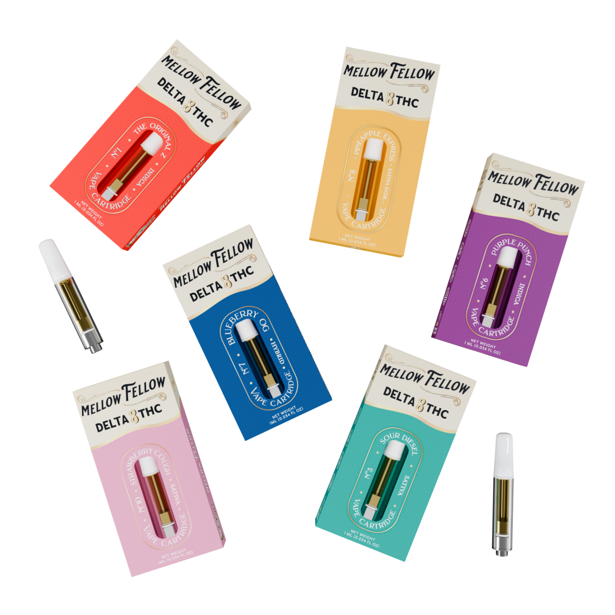 Delta 8 1ml Vape Cartridge Sampler 6 Pack - Mellow Fellow Delta 8 1ml Vape Cartridge Sampler 6 Pack - Mellow Fellow