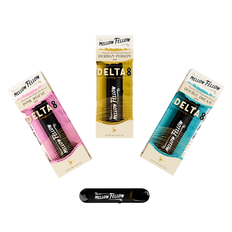 Delta 8 Premium 2ml Disposable Vape Bundle - 3 Pack - Sativa, Hybrid, Indica - Mellow Fellow