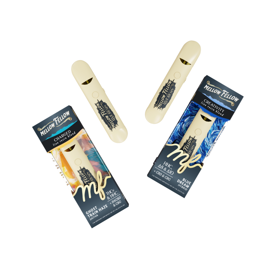 The DIY Bundle - Charged Ghost Train Haze (Sativa) and Creativity Blue Dream (Hybrid) - 2 Pk 2ml Live Resin Disposable Vapes - Mellow Fellow