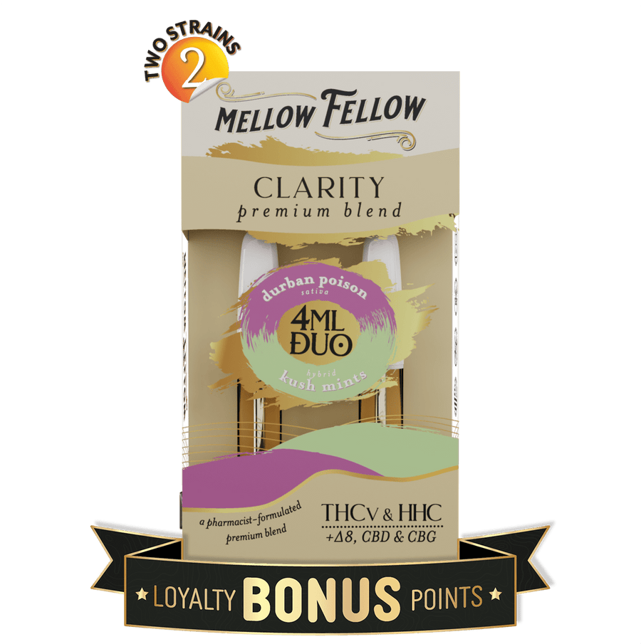 Clarity Blend - Durban Poison (Sativa) & Kush Mints (Hybrid) - 2ml Vape Cartridge Duo (4ml) - Mellow Fellow