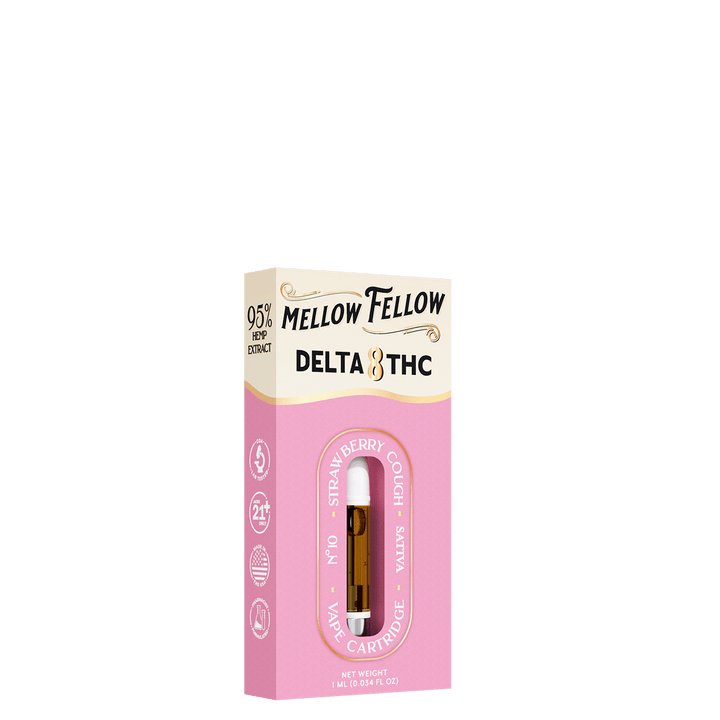 Delta 8 1ml Vape Cartridge - Strawberry Cough (Sativa) - Mellow Fellow