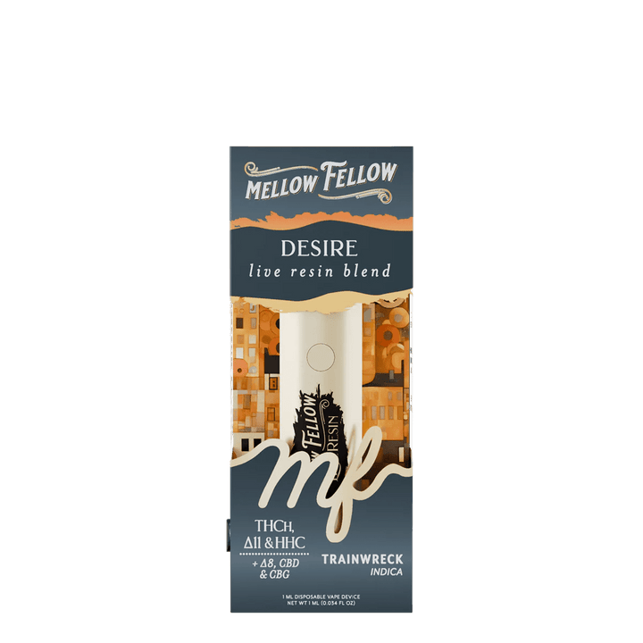 Desire Blend - Live Resin 1ml Disposable Vape - Trainwreck (Indica) Mellow Fellow Desire Blend - Live Resin 1ml Disposable Vape - Trainwreck (Indica) Mellow Fellow