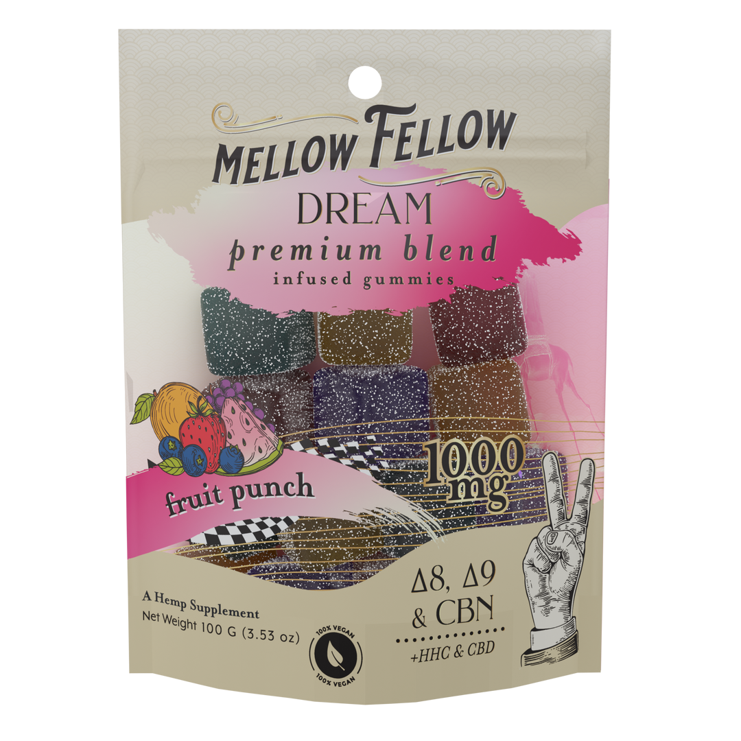 D8, CBD, CBN, HHC Mellow fellow m-fusion edible gummies Dream premium blend 1000 mg
