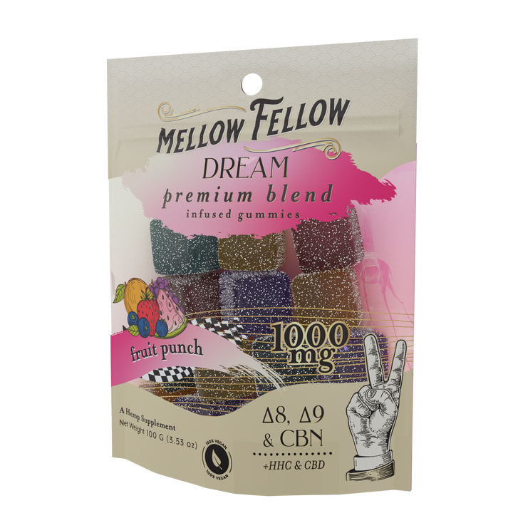 D8, CBD, CBN, HHC Mellow fellow m-fusion edible gummies Dream premium blend 1000 mg