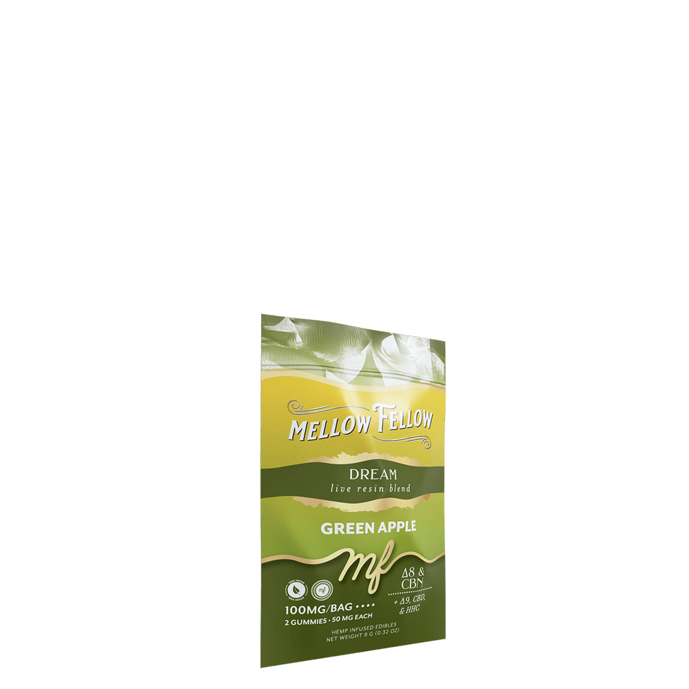 Dream Blend - Live Resin M - Fusions Edibles Sachets - Green Apple 100mg - Mellow Fellow