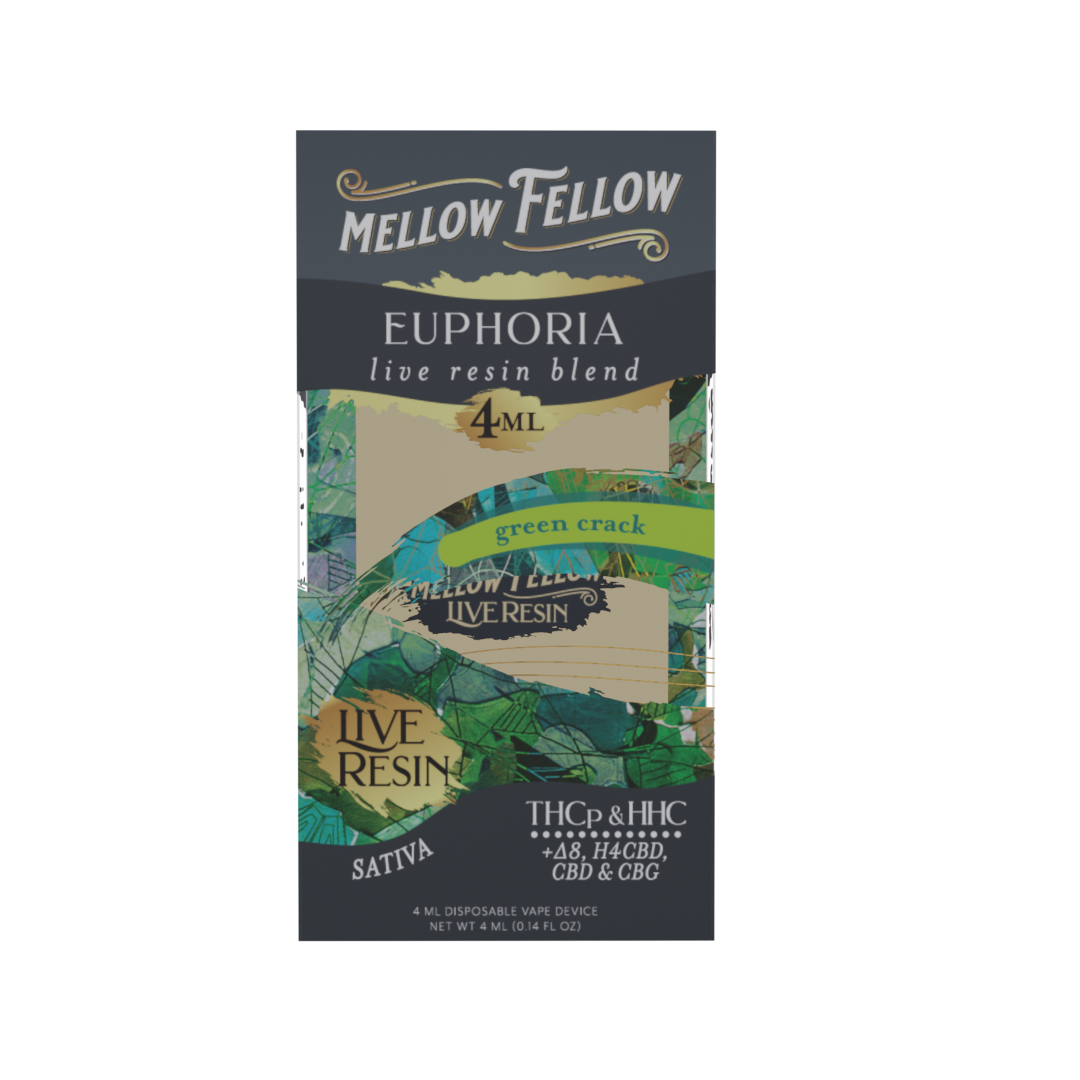 Mellow Fellow Euphoria Blend 4ml Live Resin Disposable Vape Green Crack