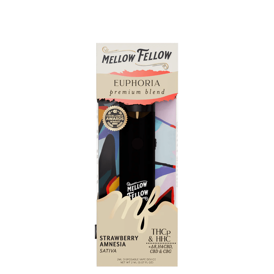 Euphoria Blend 2ml Disposable Vape - Strawberry Amnesia (Sativa) - Mellow Fellow Euphoria Blend 2ml Disposable Vape - Strawberry Amnesia (Sativa) - Mellow Fellow