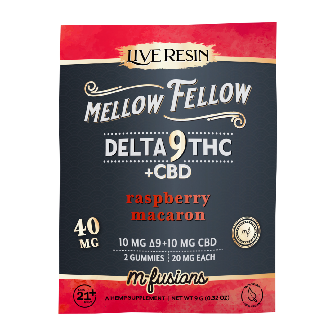 Delta 9 Live Resin Gummies 40mg 2 ct. - Raspberry Macaron - Mellow Fellow