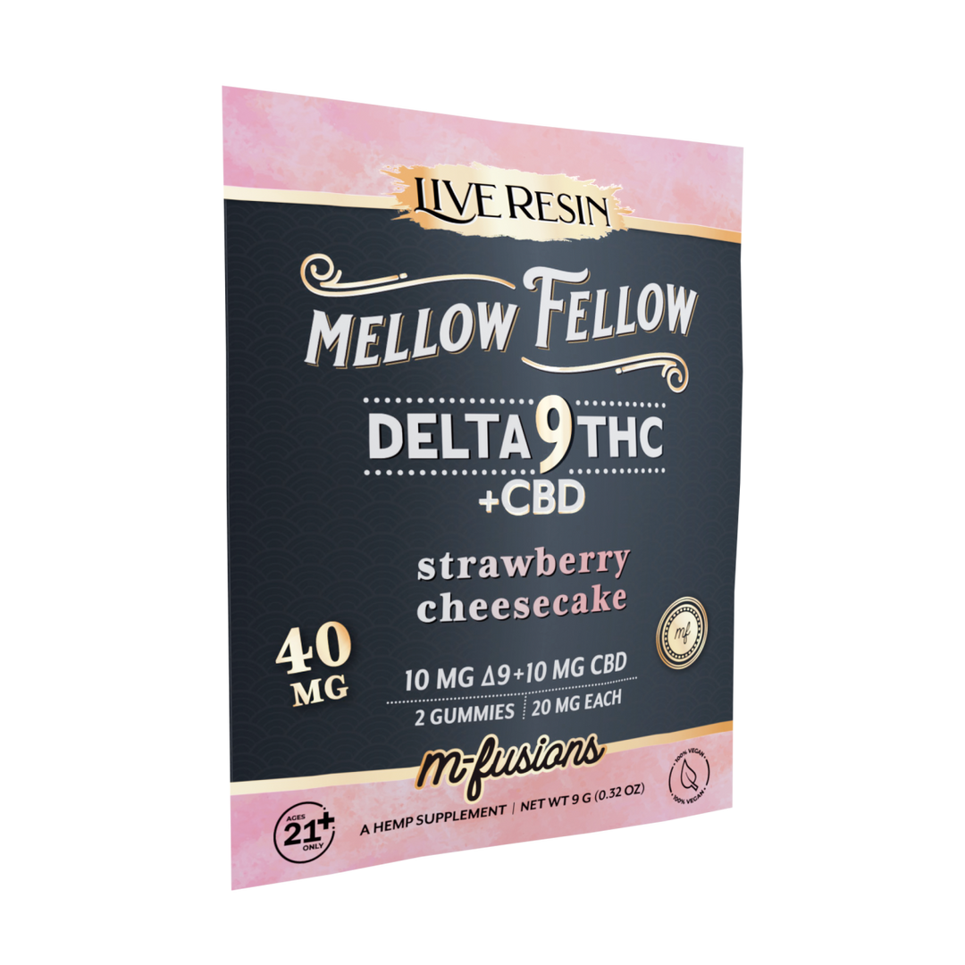 Delta 9 Live Resin Gummies 40mg 2 ct. - Strawberry Cheesecake - Mellow Fellow