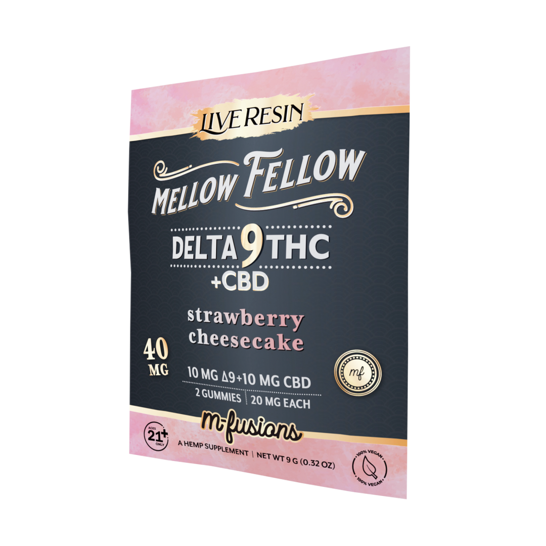 Delta 9 Live Resin Gummies 40mg 2 ct. - Strawberry Cheesecake - Mellow Fellow