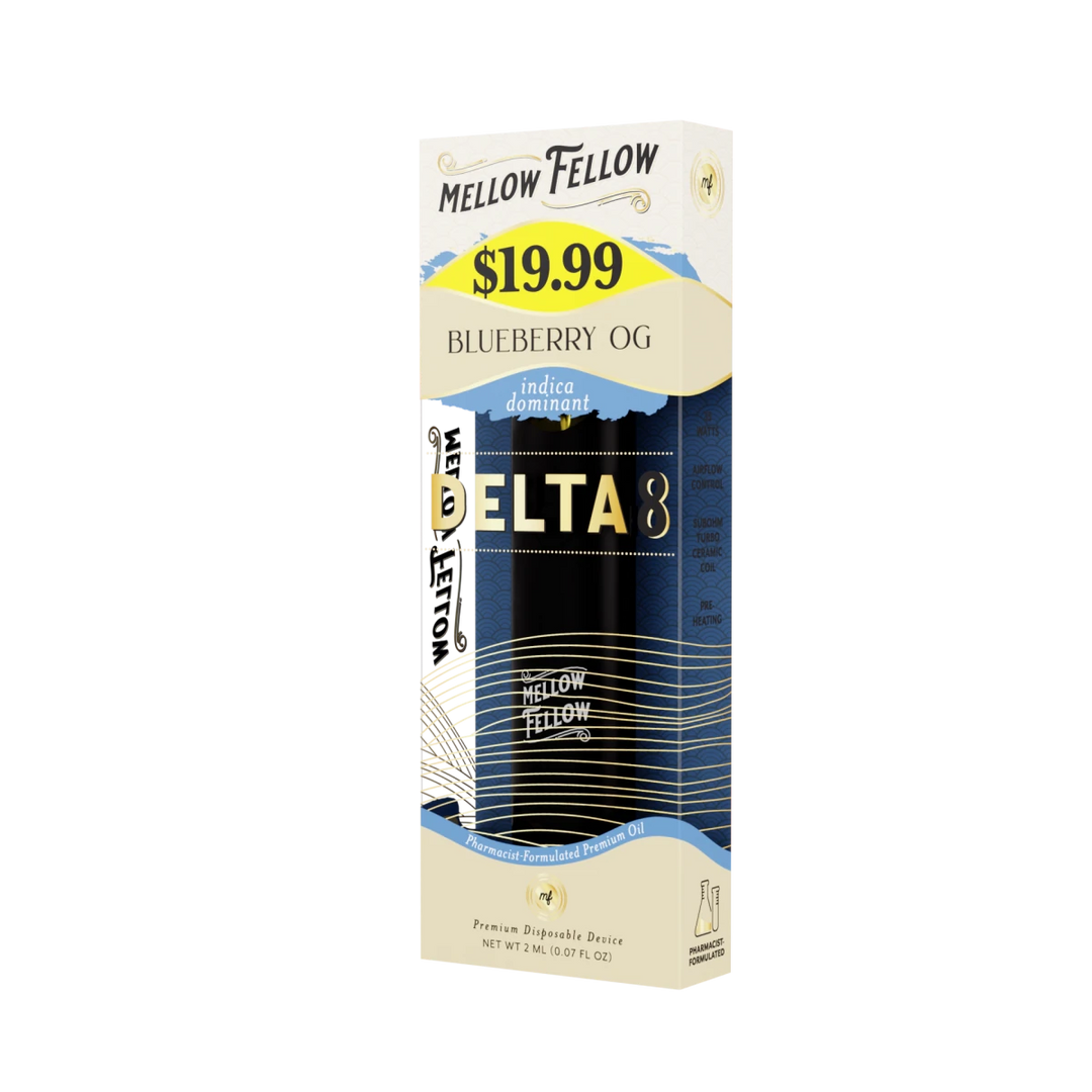Delta 8 Premium 2ML Disposable Vape - Blueberry OG (Indica Dominant) - Mellow Fellow Delta 8 Premium 2ML Disposable Vape - Blueberry OG (Indica Dominant) - Mellow Fellow