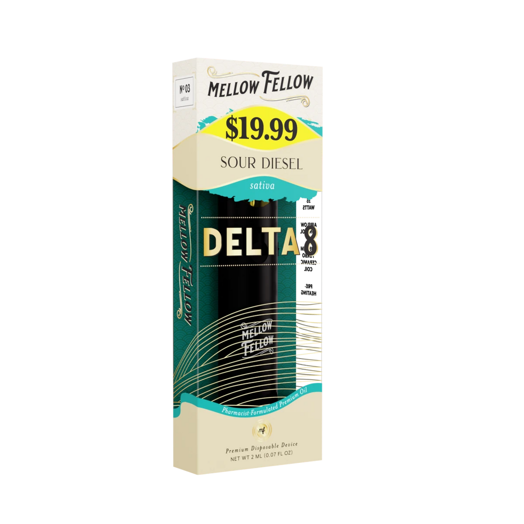 Delta 8 Premium 2ML Disposable Vape - Sour Diesel (Sativa) Mellow Fellow Delta 8 Premium 2ML Disposable Vape - Sour Diesel (Sativa) Mellow Fellow