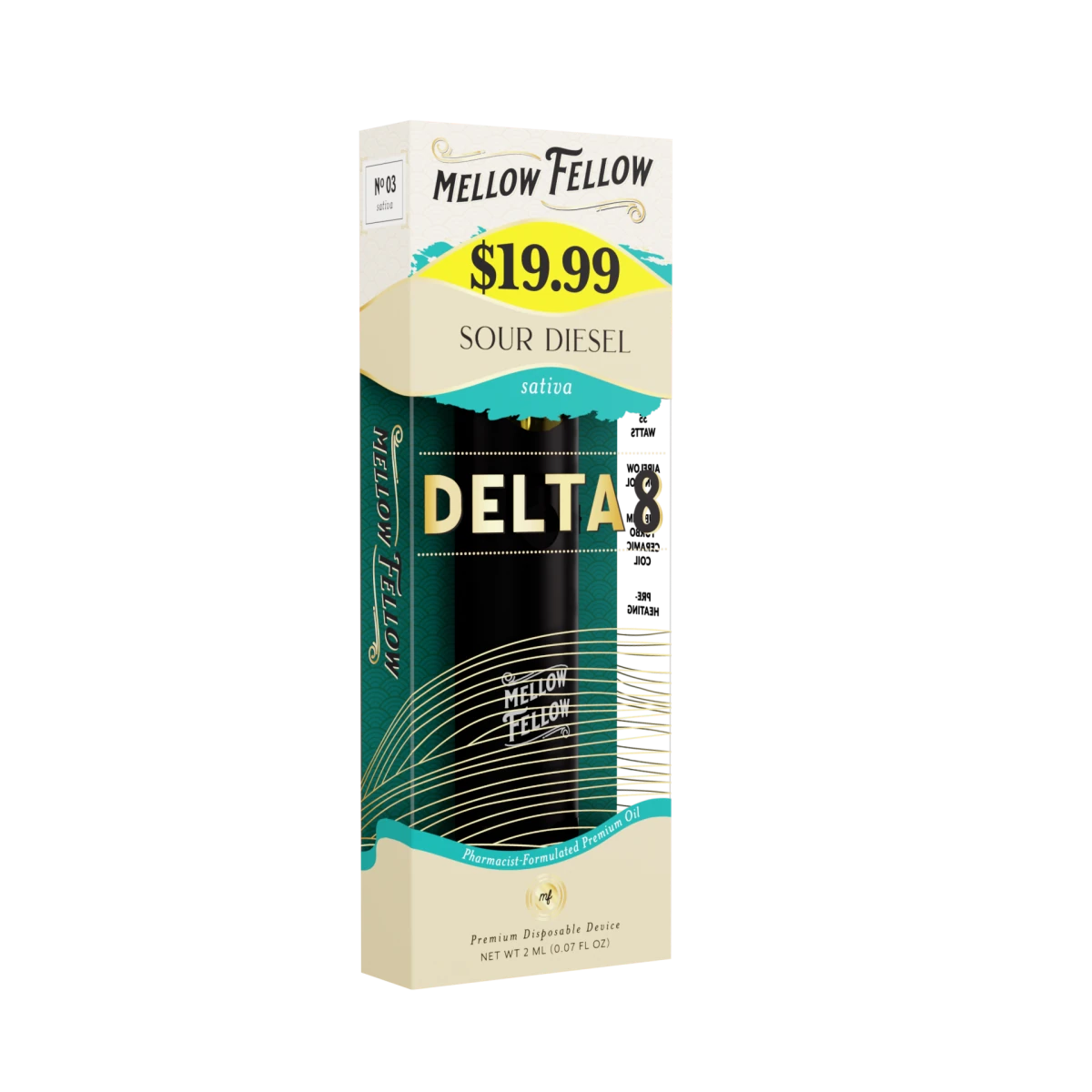 Delta 8 Premium 2ML Disposable Vape - Sour Diesel (Sativa)  Mellow Fellow
