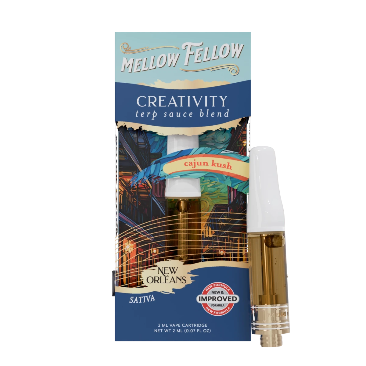 Creativity Blend - Terp Sauce 2ml Vape Cartridge - Cajun Kush (Sativa) - Mellow Fellow Creativity Blend - Terp Sauce 2ml Vape Cartridge - Cajun Kush (Sativa) - Mellow Fellow