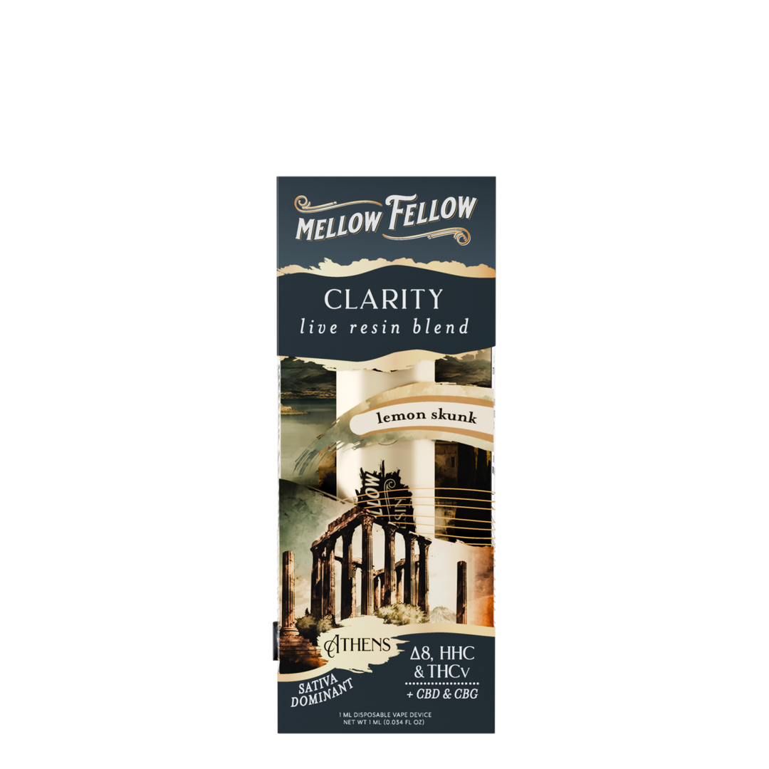 Clarity Blend - Destination: Athens - Live Resin 1ml Disposable Vape - Lemon Skunk (Sativa Dominant) - Mellow Fellow