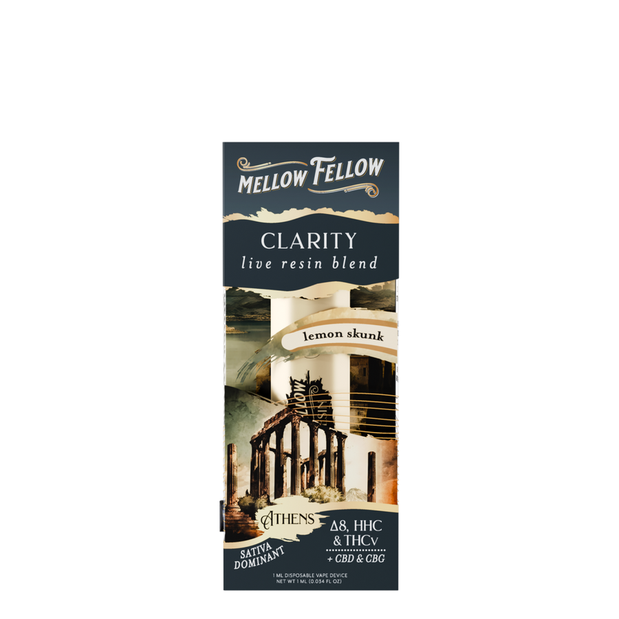 Clarity Blend - Destination: Athens - Live Resin 1ml Disposable Vape - Lemon Skunk (Sativa Dominant) - Mellow Fellow