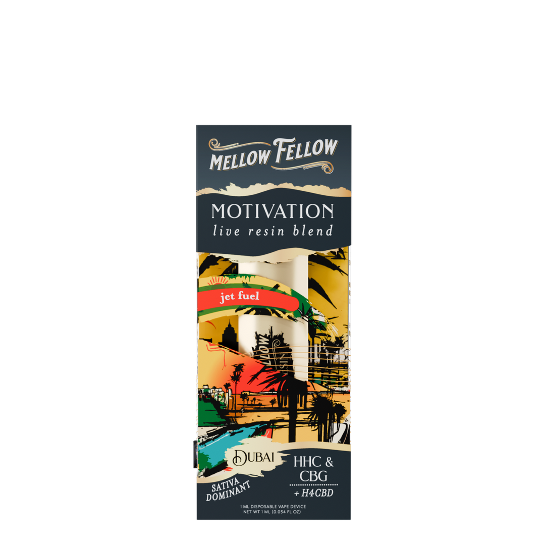 Motivation Blend - Destination: Dubai - Live Resin 1ml Disposable Vape - Jet Fuel (Sativa Dominant) - Mellow Fellow