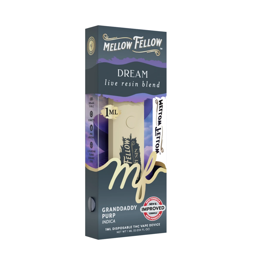 Dream Blend - Live Resin 1ml Disposable Vape - Granddaddy Purp (Indica) - Mellow Fellow